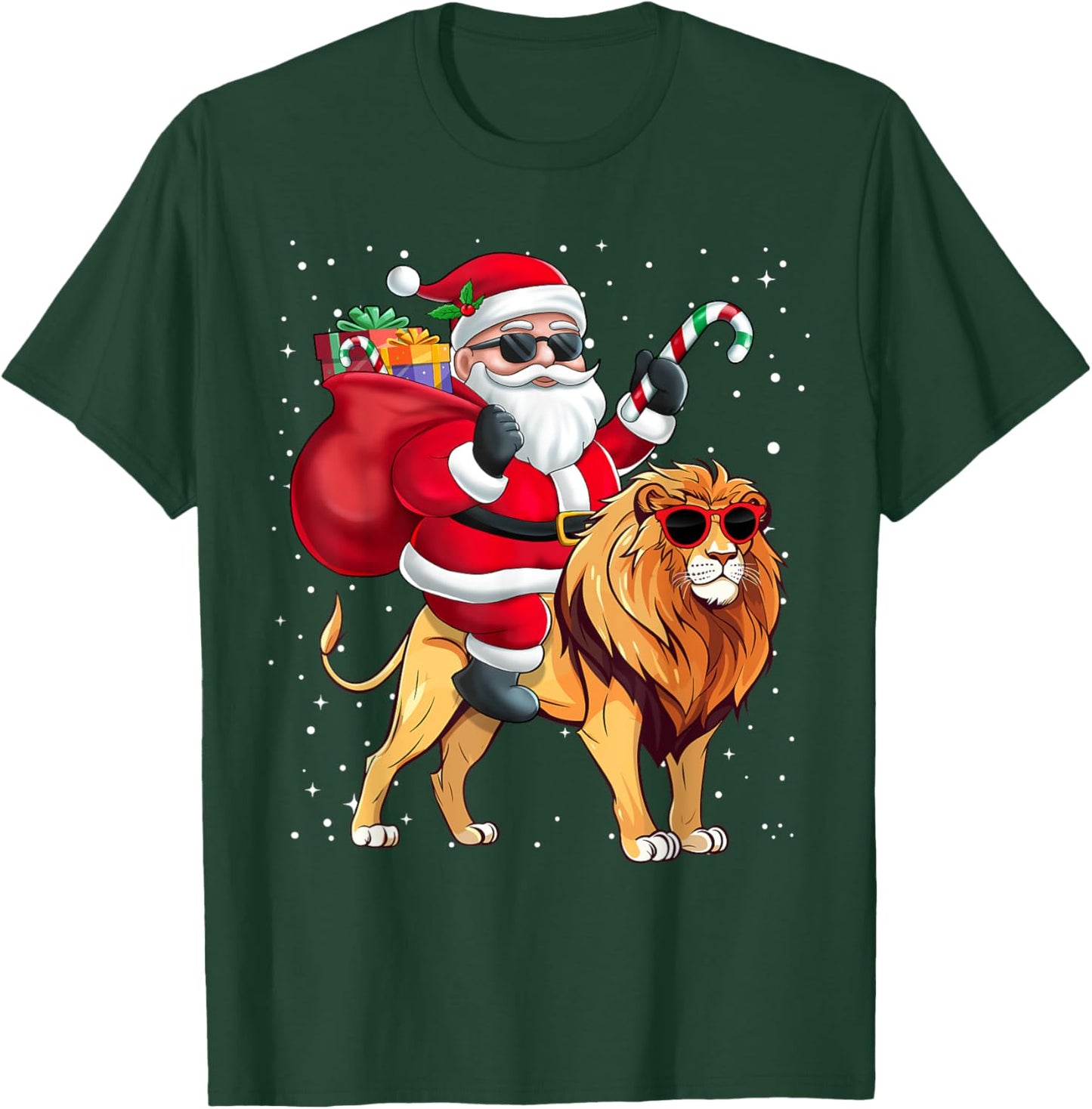 Santa Claus Riding A Lion Christmas Boy Girl Kids T-Shirt - T-Shirt | Forest