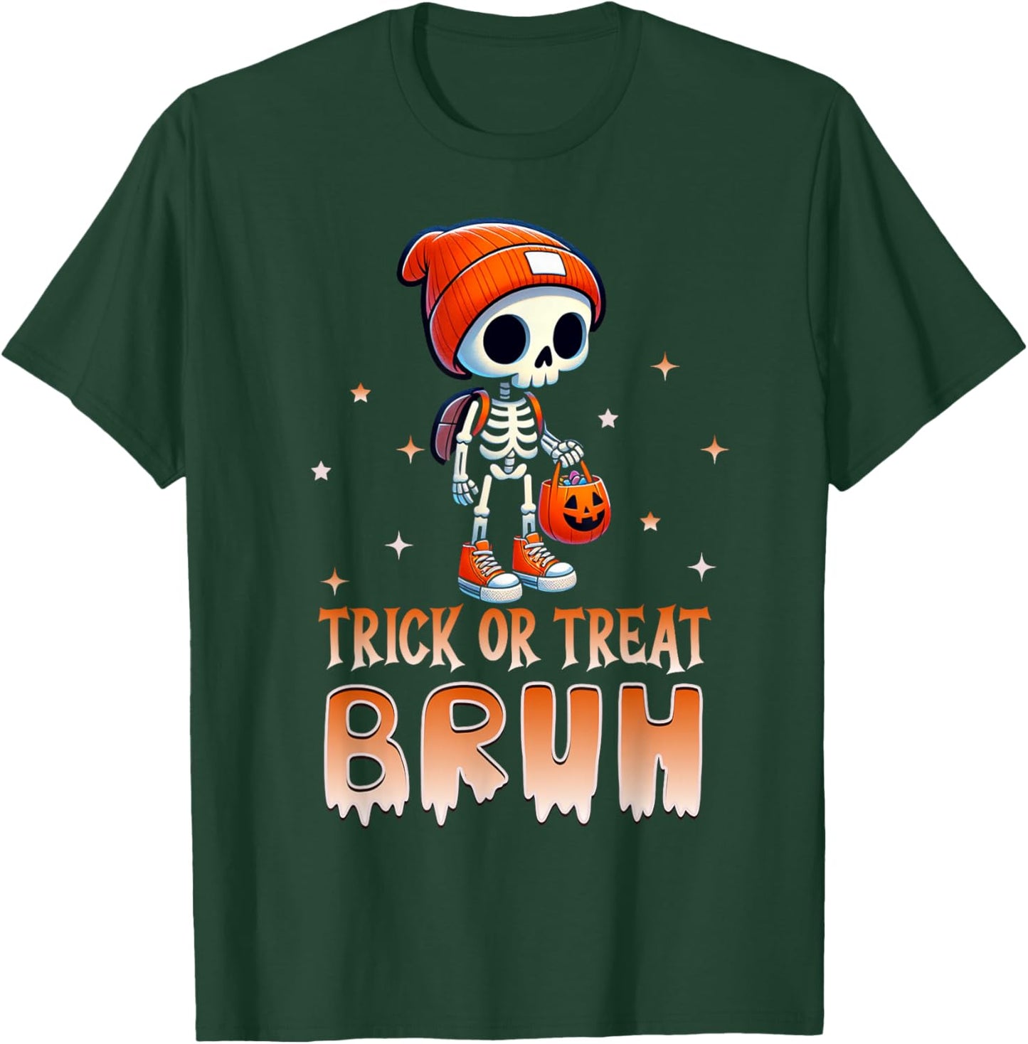Bruh Halloween Skeleton Trick or Treat Bruh Kids Boys Funny T-Shirt - T-Shirt | Forest