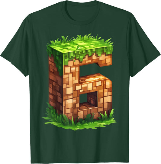 Fun 6th Birthday Number 6 Video Gamer Pixel Themed Bday Boys T-Shirt - T-Shirt | Forest