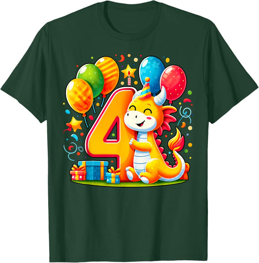 Bday fourth Boys, Girls, Kids age four 4th birthday Dragon T-Shirt - T-Shirt | Forest