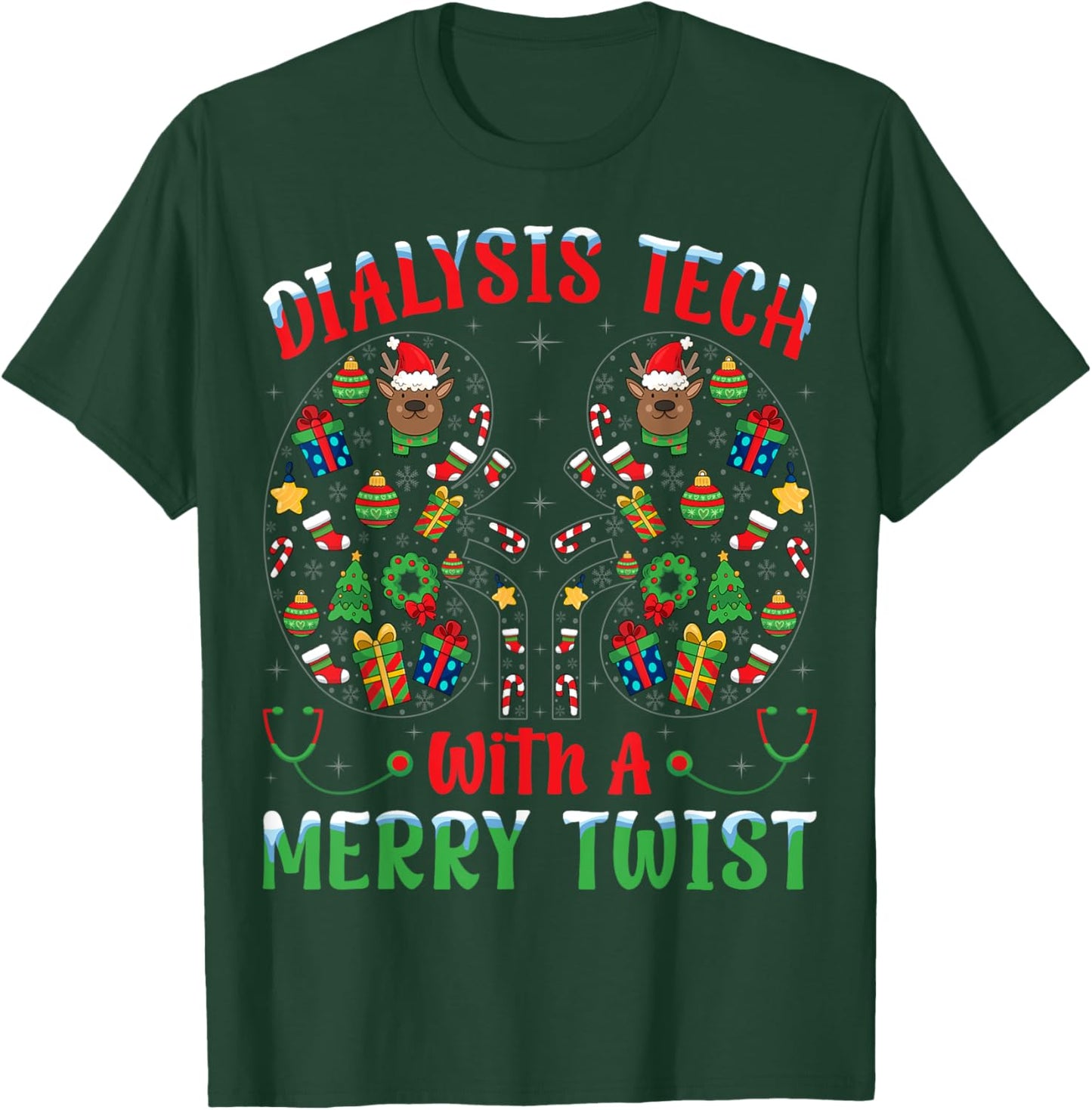 Dialysis Tech With A Merry Twist - Nephrology Tech Christmas T-Shirt - T-Shirt | Forest