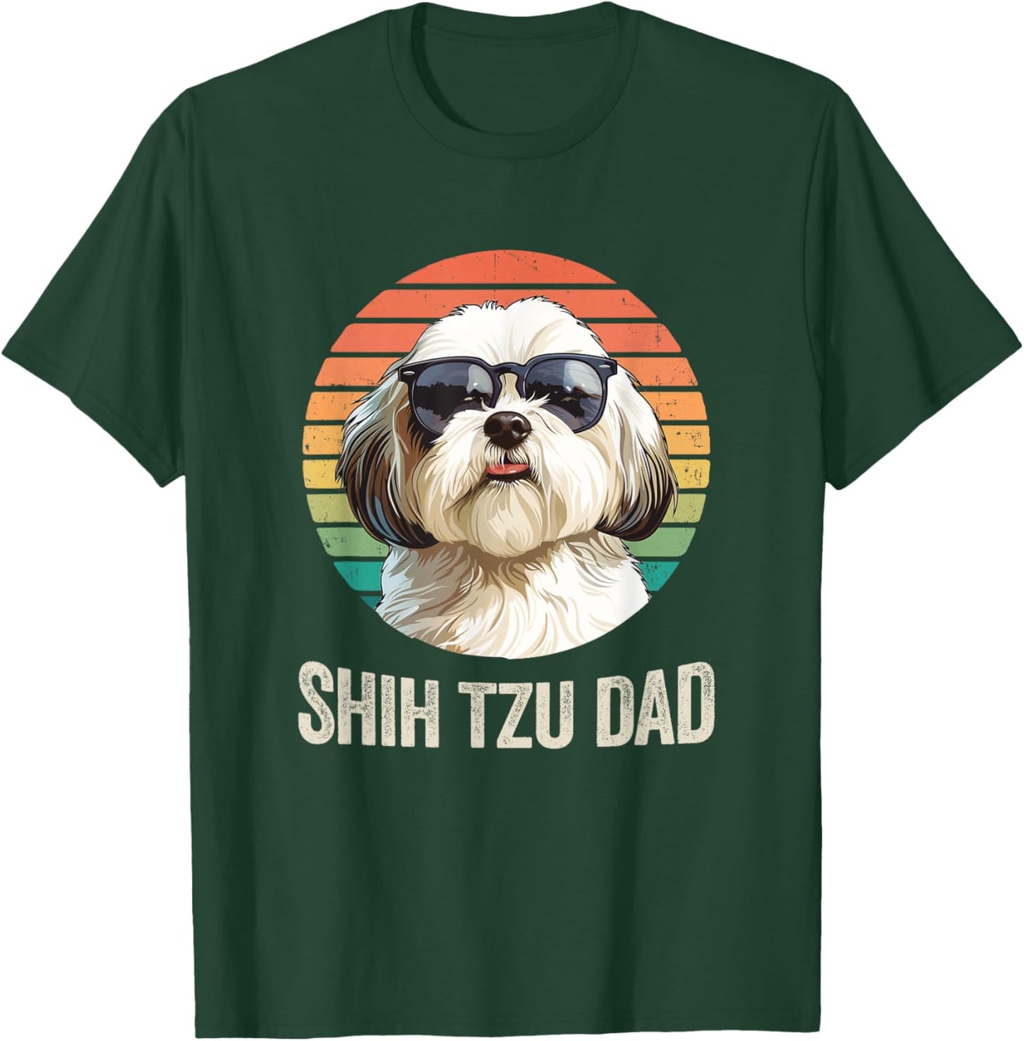 Vintage Shih Tzu Dad Fathers Day For Dog Lover Funny Men Women T-Shirt - T-Shirt | Forest