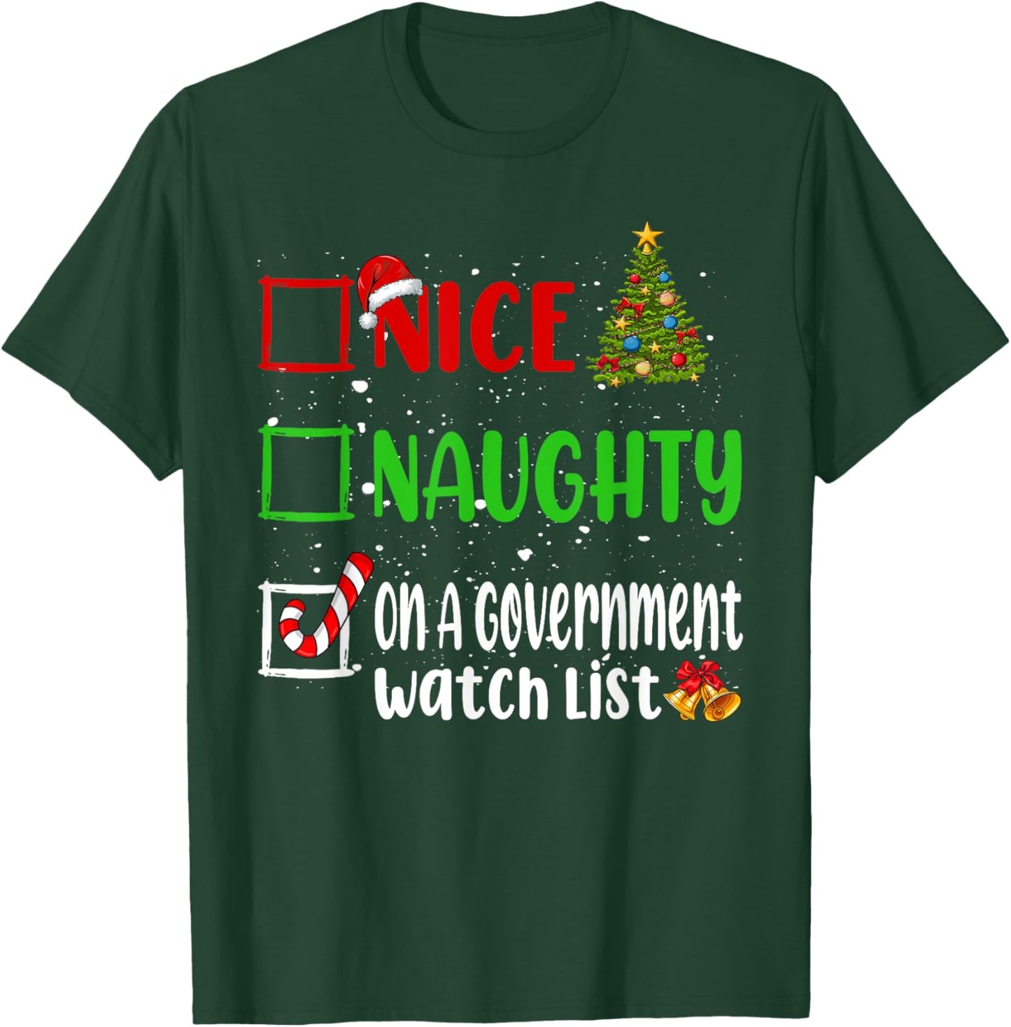 Nice Naughty List Funny Christmas List - Adult, Black, Small, Short Sleeve T-Shirt - T-Shirt | Forest