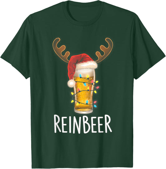 Winedeer Reinbeer Santa Hat Reindeer Couple Xmas Matching T-Shirt - T-Shirt | Forest