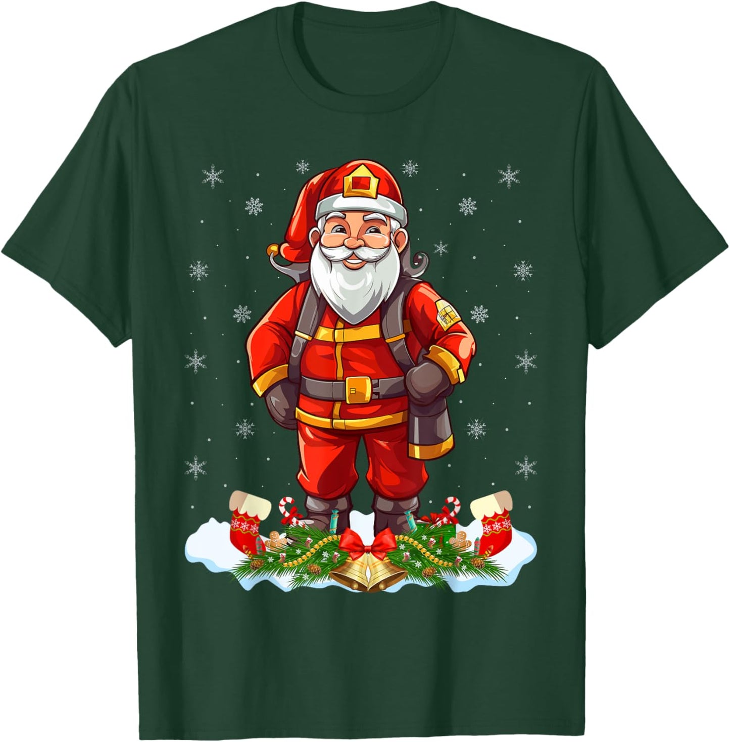Funny Fireman Costume Santa Claus Firefighter Christmas T-Shirt - T-Shirt | Forest