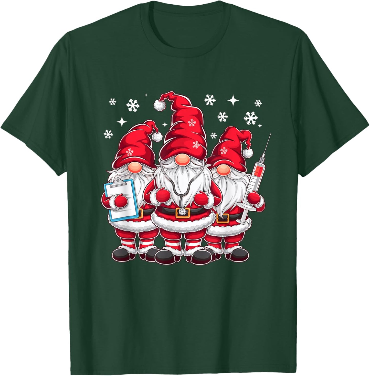 Cute Nursing Christmas Gnomes Xmas Medical Scrub Top Nurse T-Shirt - T-Shirt | Forest