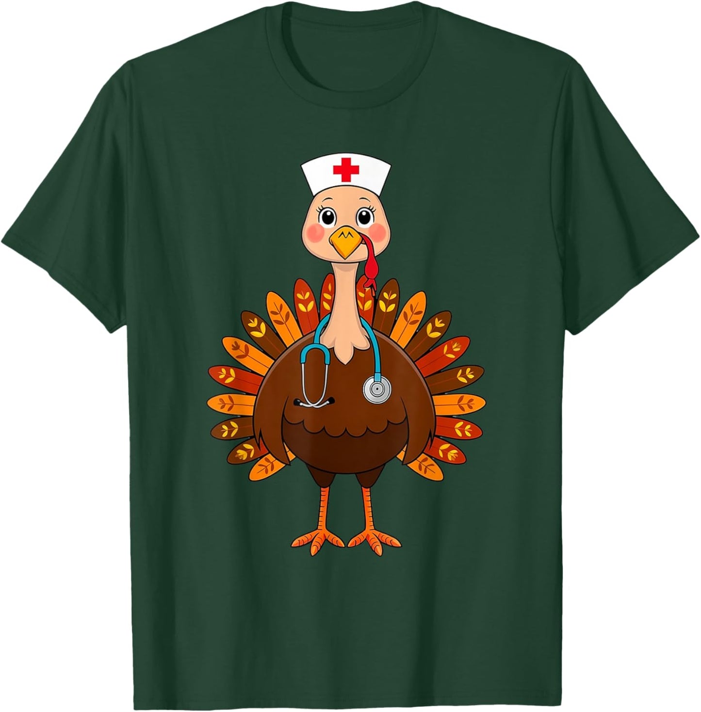 Thanksgiving Scrub Tops Women Turkey Nurse Holiday Nursing T-Shirt - T-Shirt | Forest