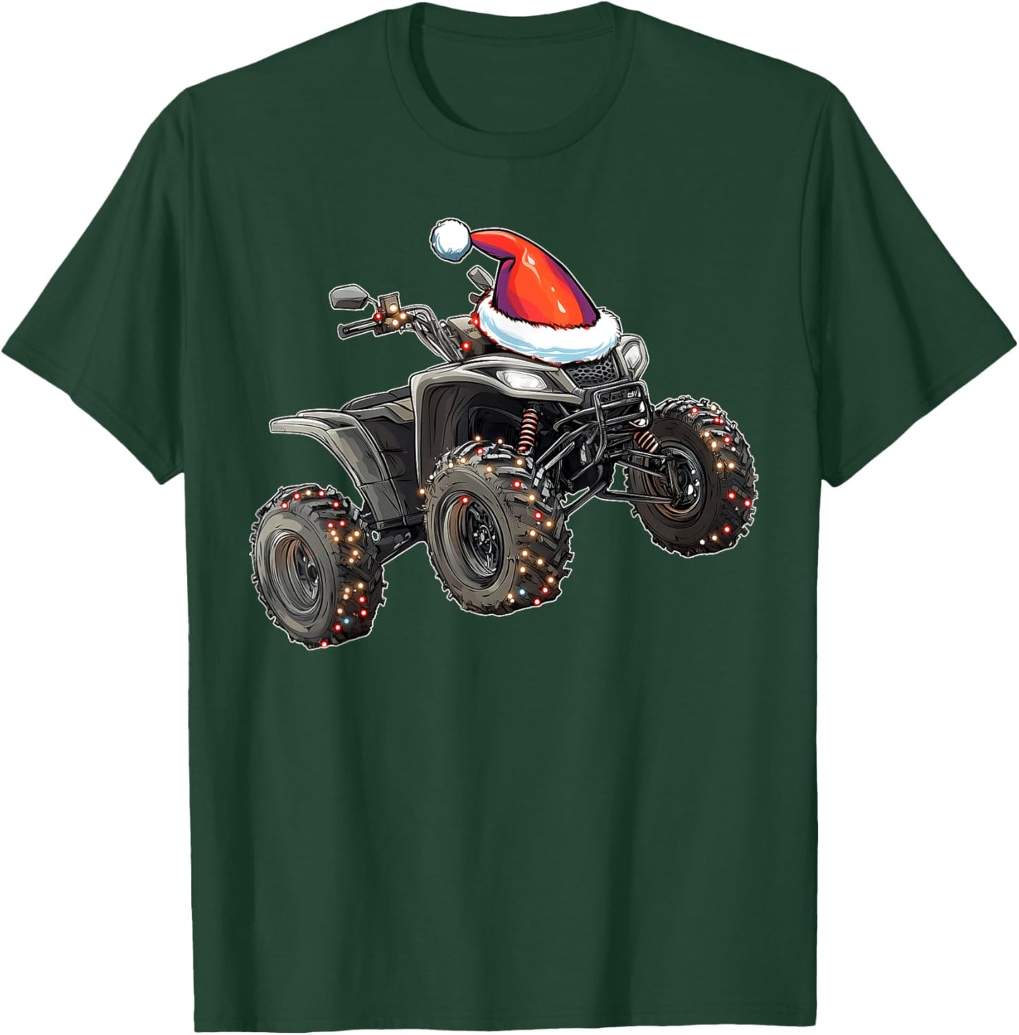 Atv Quad 4 Wheeler Christmas Hat Xmas T-Shirt - T-Shirt | Forest