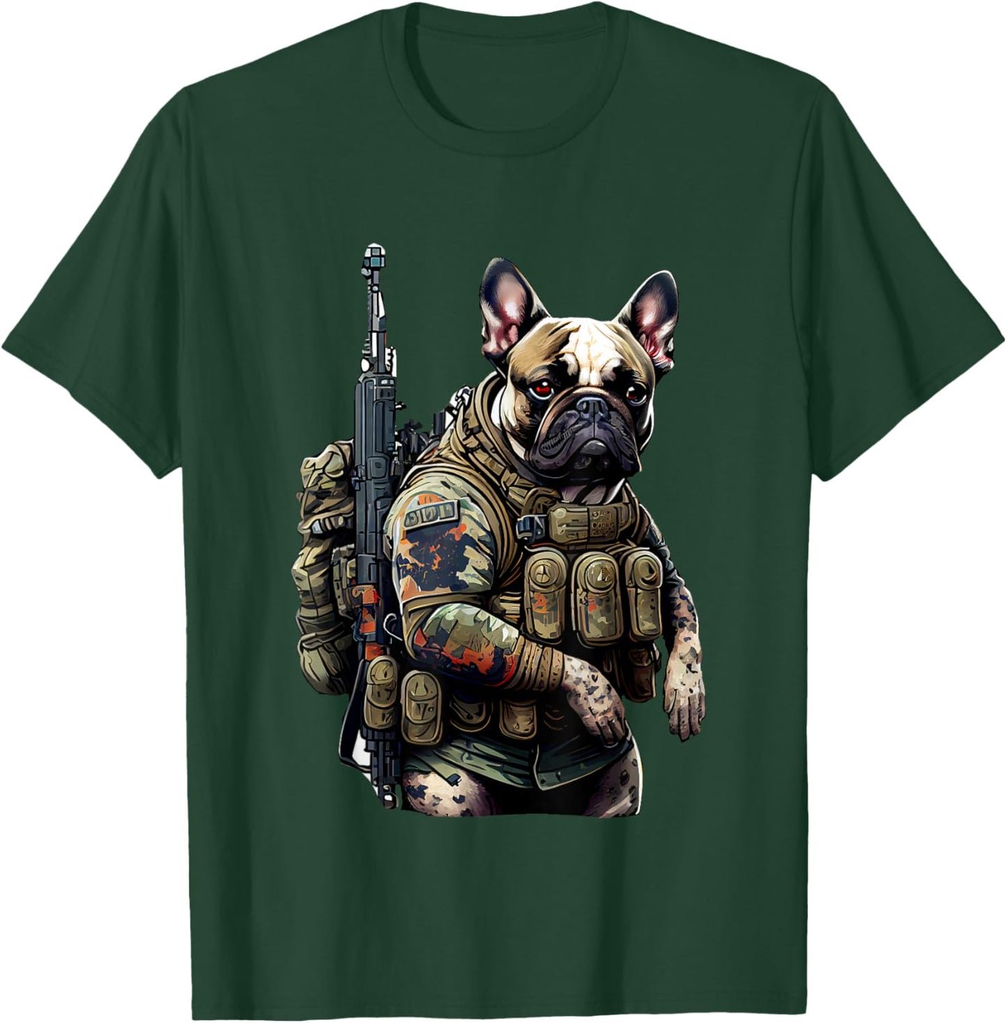 French Bulldog Tactical Military Warrior T-Shirt - T-Shirt | Forest