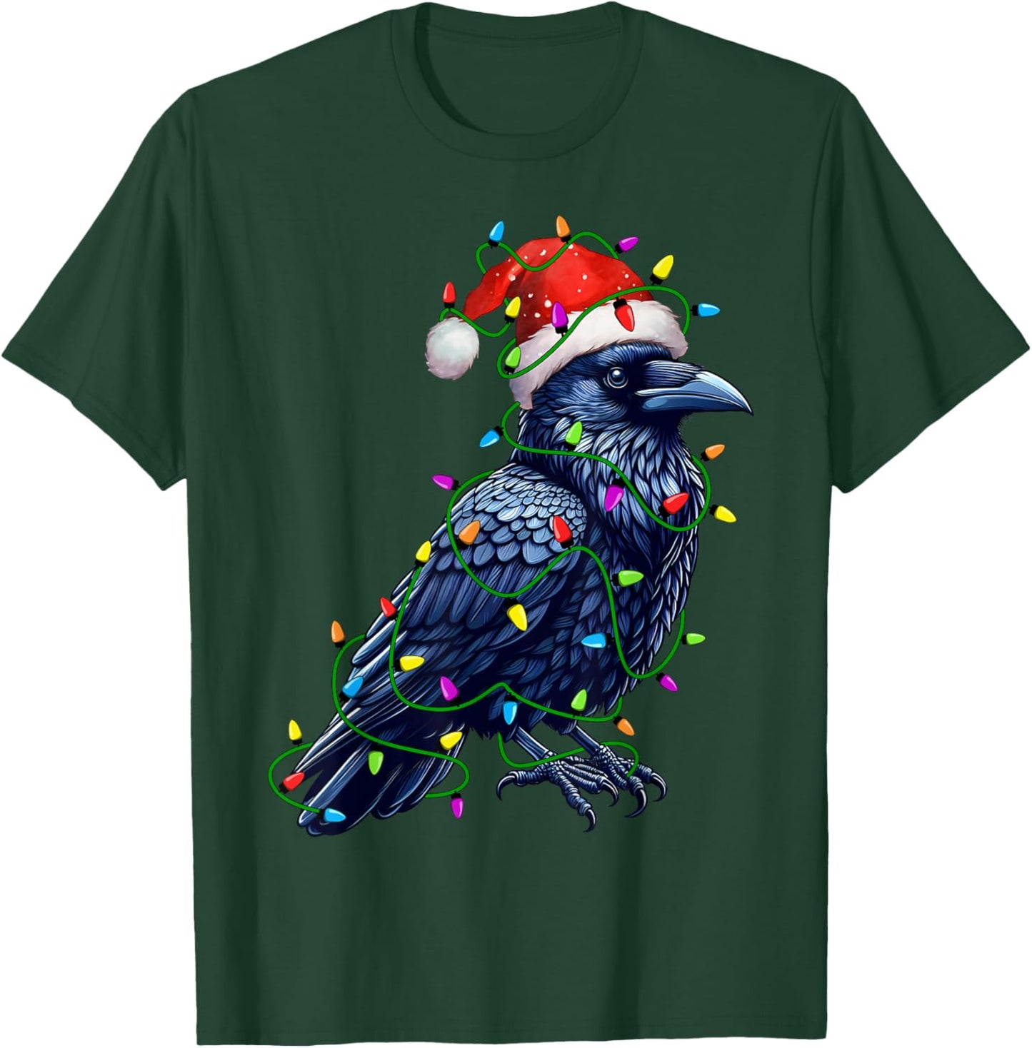 Raven Santa Christmas Tree Lighting Xmas Funny T-Shirt - T-Shirt | Forest