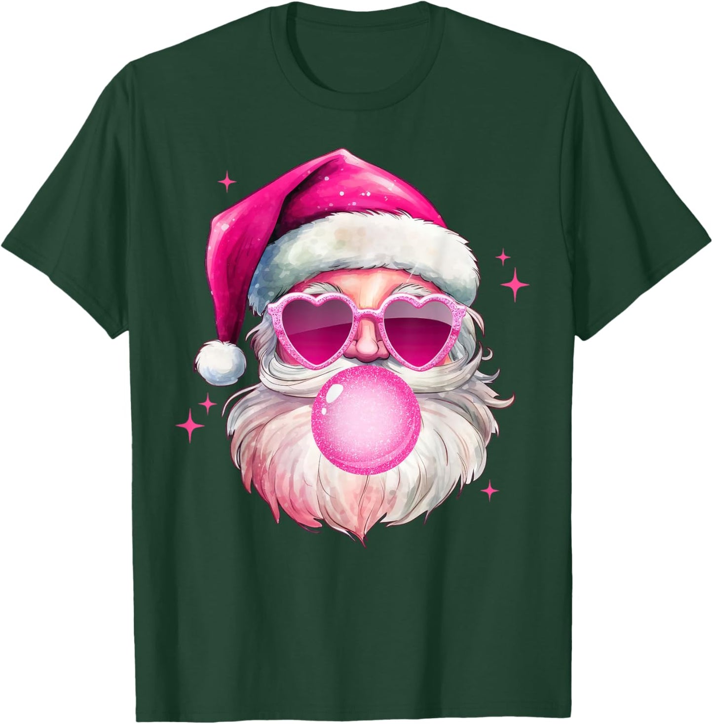 Cute Pink Santa Christmas Blowing Bubble Gum Xmas Girls T-Shirt - T-Shirt | Forest