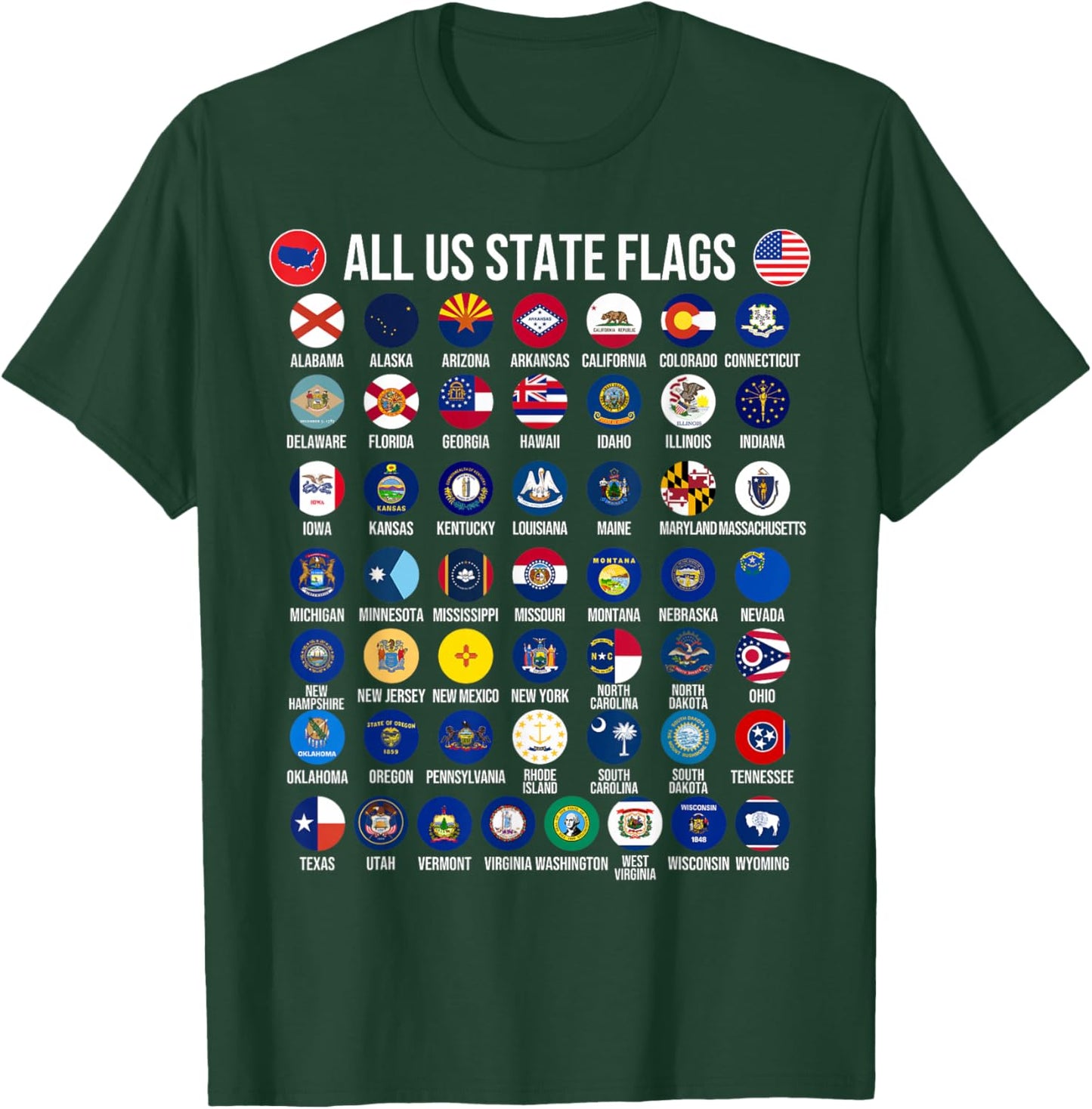 Flags of the U.S. States 50 Flags American Geography T-Shirt - T-Shirt | Forest