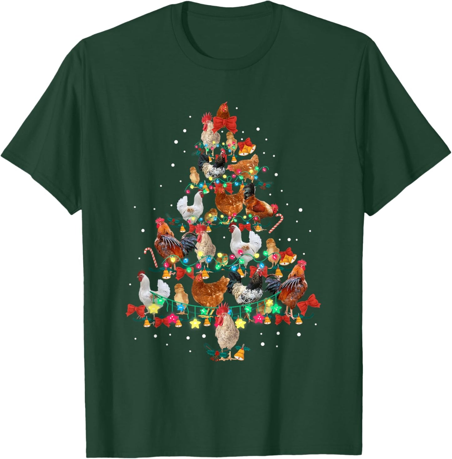 Chicken Christmas Tree Lights Xmas Kids Men Women T-Shirt - T-Shirt | Forest