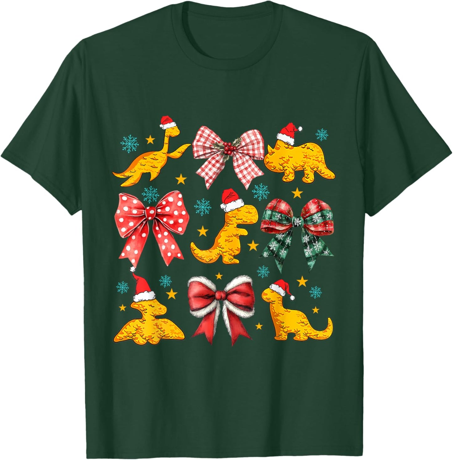 Coquette Bow Dinosaur Dino Chicken Nuggets Christmas Girly T-Shirt - T-Shirt | Forest
