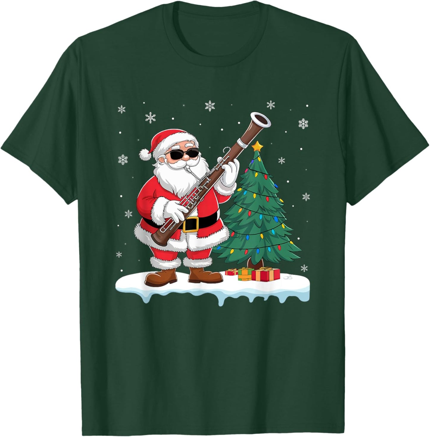 Santa Playing Bassoon Boys Girls Kids Tree Lights Musical T-Shirt - T-Shirt | Forest