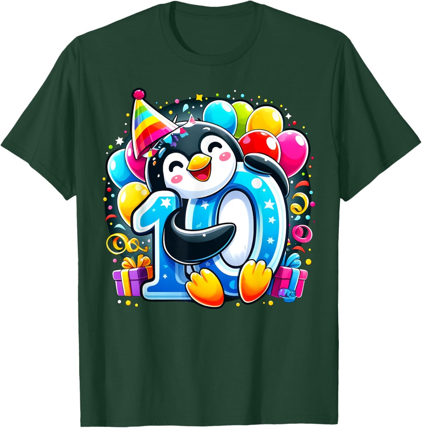 Kids Penguin Theme tenth Bday Party 10th Penguin Birthday T-Shirt - T-Shirt | Forest