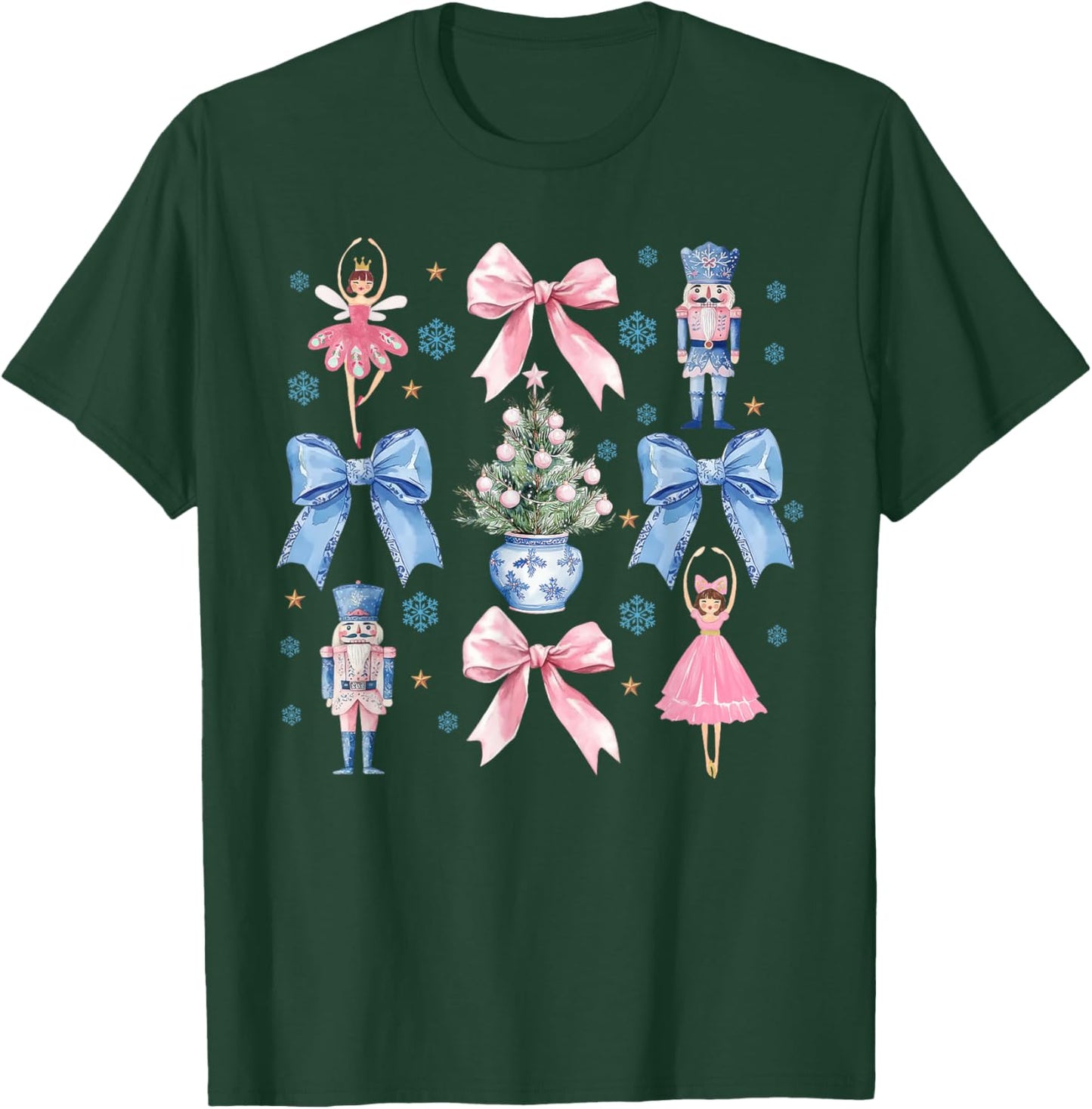 Coquette Bow Christmas Nutcracker Ballet Festive Women Girls T-Shirt - T-Shirt | Forest