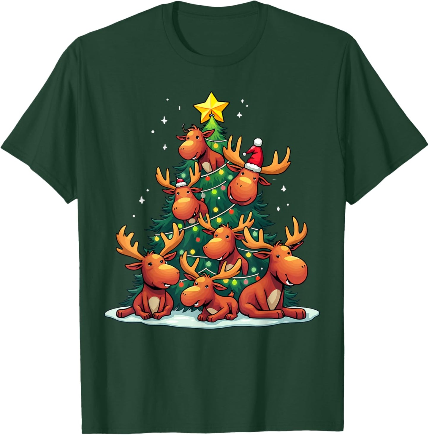 Moose Christmas Tree Funny Bullwinkle Holiday T-Shirt - T-Shirt | Forest