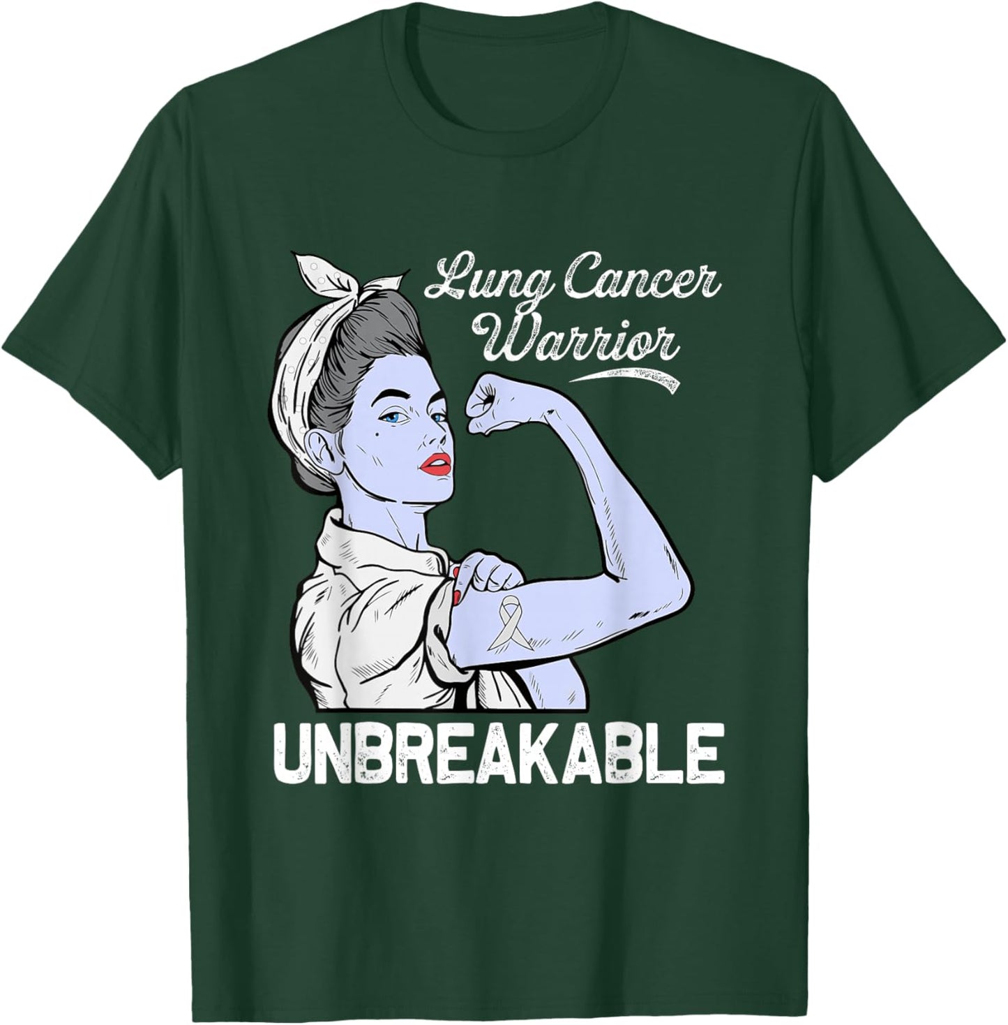 Lung Cancer Warrior Awareness White Ribbon Support T-Shirt - T-Shirt | Forest