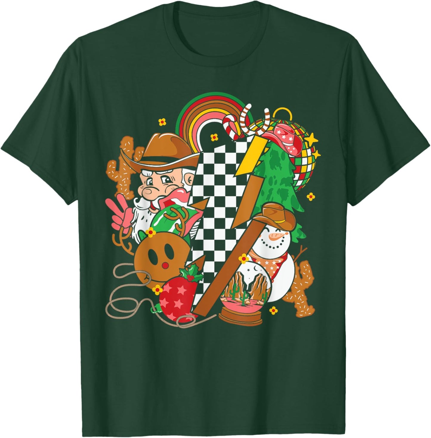 Howdy Santa Christmas Cowboy Western Lightning Bolt T-Shirt - T-Shirt | Forest