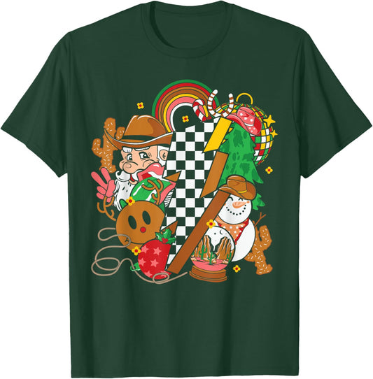 Howdy Santa Christmas Cowboy Western Lightning Bolt T-Shirt - T-Shirt | Forest