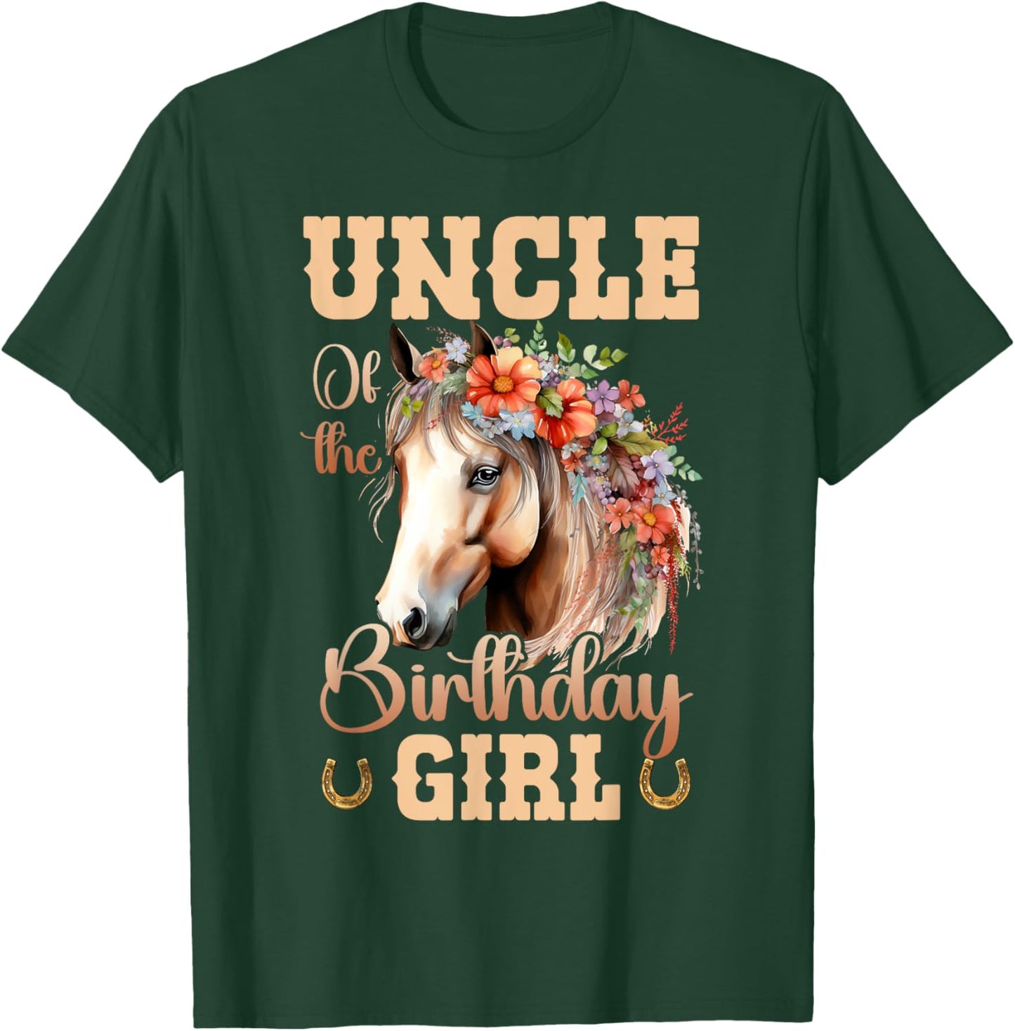 Cute Uncle Of The Birthday Girl Horse Family Party T-Shirt - T-Shirt | Forest
