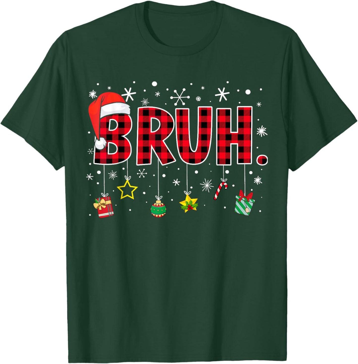 Bruh Funny Christmas Red Plaid Teens Boys Kids Xmas Pajamas T-Shirt - T-Shirt | Forest