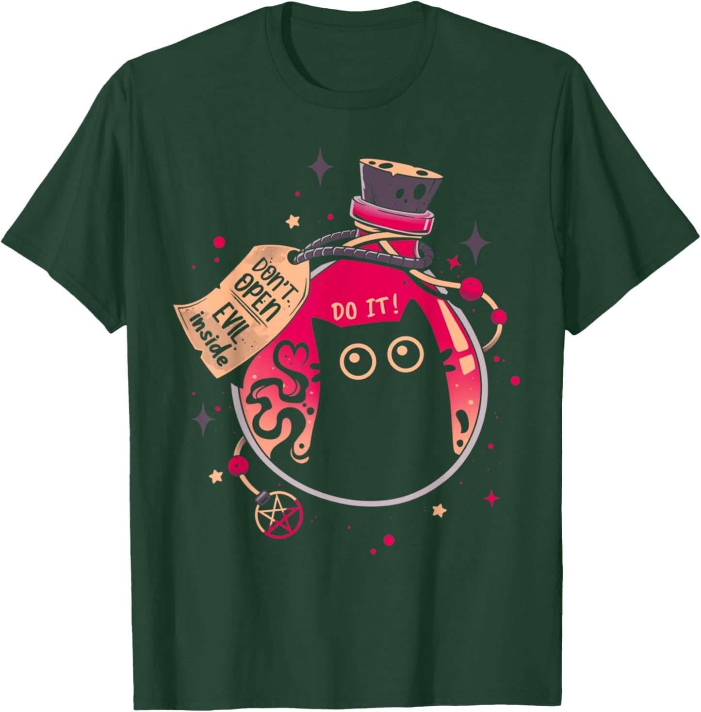 Don't Open Evil Inside Funny Cat Lover Men Women Kids T-Shirt - T-Shirt | Forest