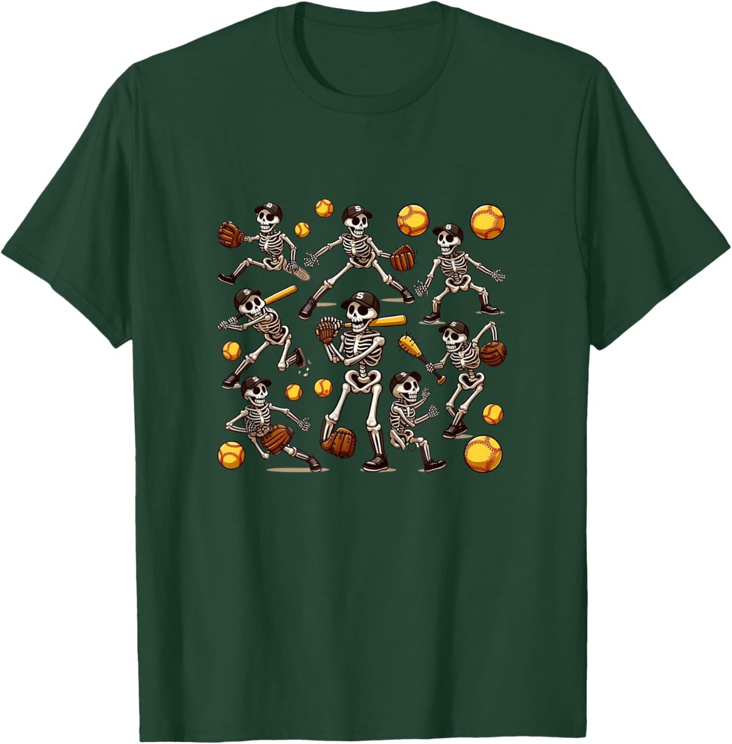 Softball Halloween Shirt Girls Women Softball Skeleton T-Shirt - T-Shirt | Forest
