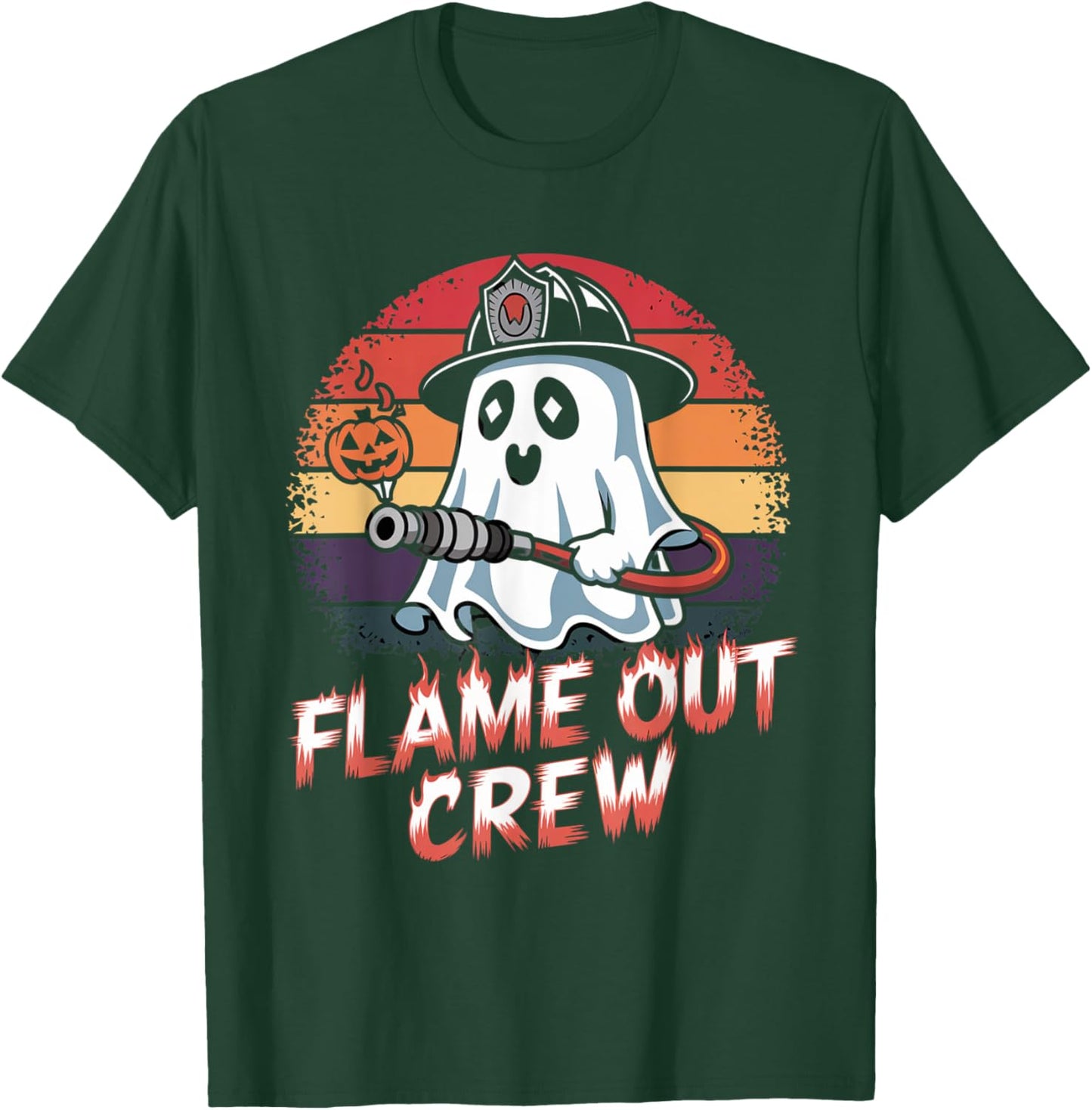 Flame Out Crew Ghost Firefighter Halloween Retro T-Shirt - T-Shirt | Forest