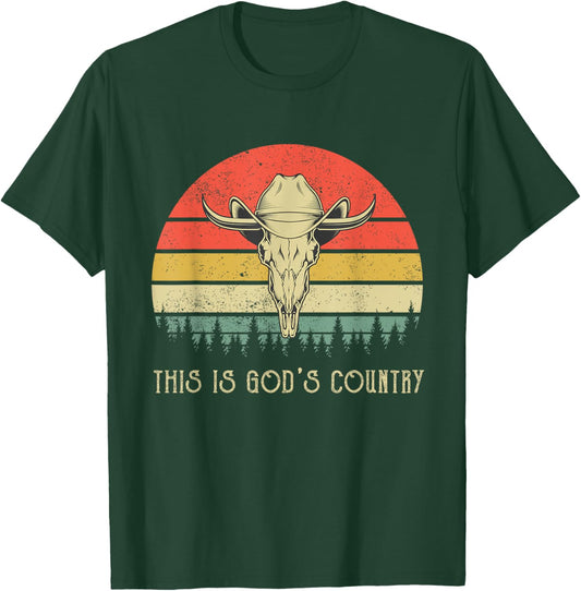 This Is God's Music Country Outfit Bull Skulls Western Howdy T-Shirt - T-Shirt | Forest