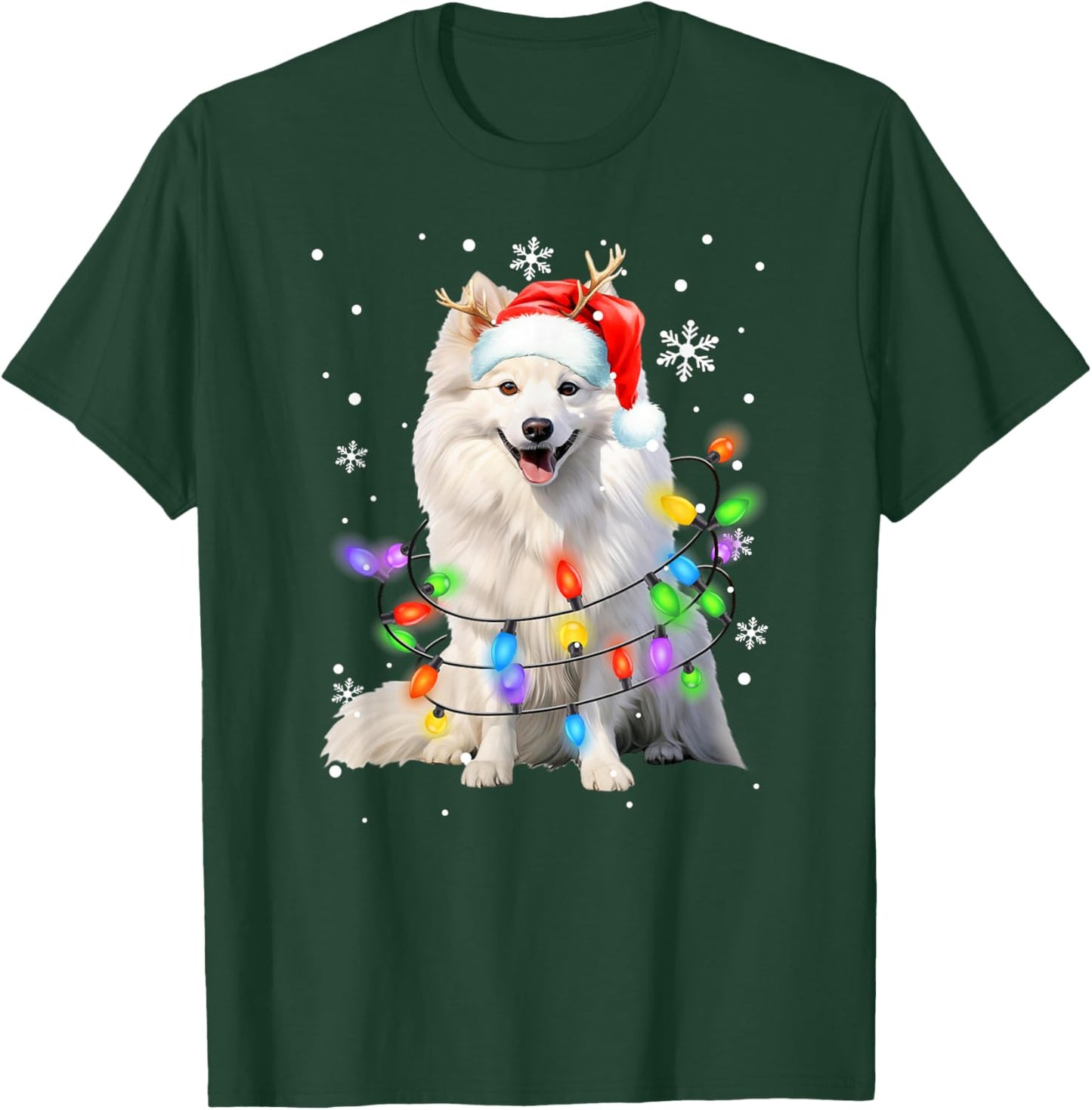 American Eskimo dog Christmas Sweater Dog Xmas Lights Men Women Kids T-Shirt - T-Shirt | Forest