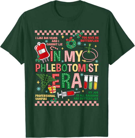 Christmas Phlebotomy Tech Blood Phlebotomist Nurse Era T-Shirt - T-Shirt | Forest