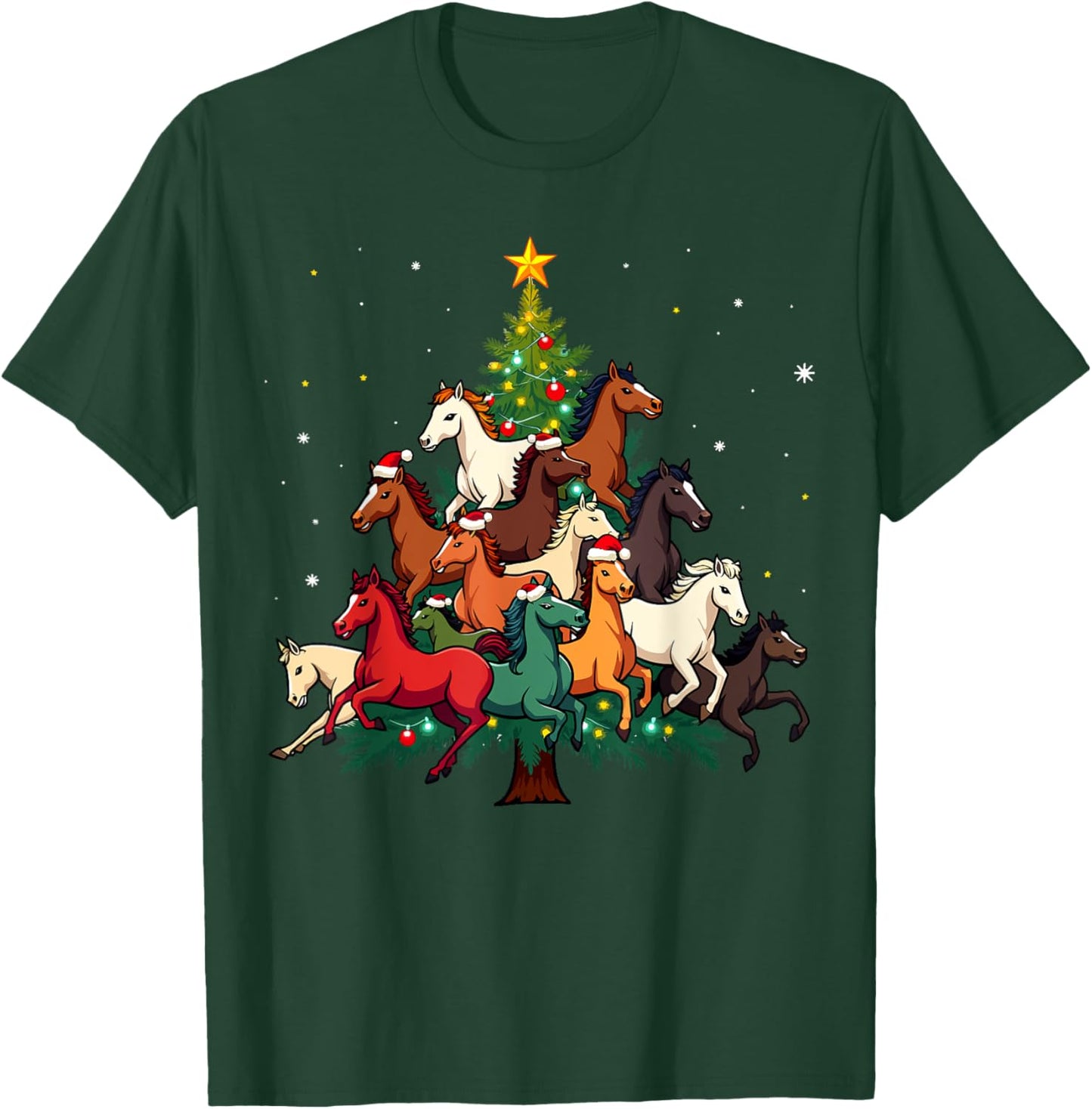 Horse Christmas Tree Funny Steed Holiday Cute Horse T-Shirt - T-Shirt | Forest