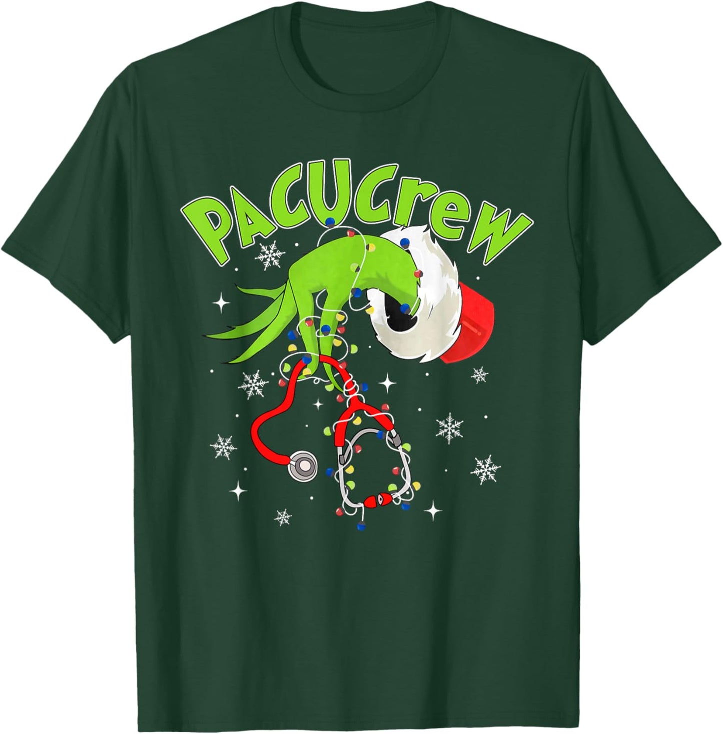 Nurse Christmas Stethoscope PACU Crew Xmas Lights Pajamas -Adults Black Small T-Shirt - T-Shirt | Forest
