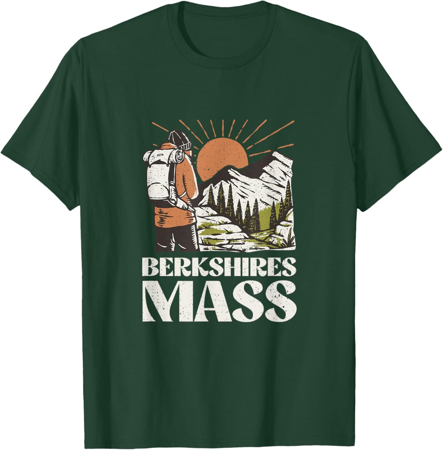 Vintage Hiker on Mountain Berkshires Mass Hiking T-Shirt - T-Shirt | Forest