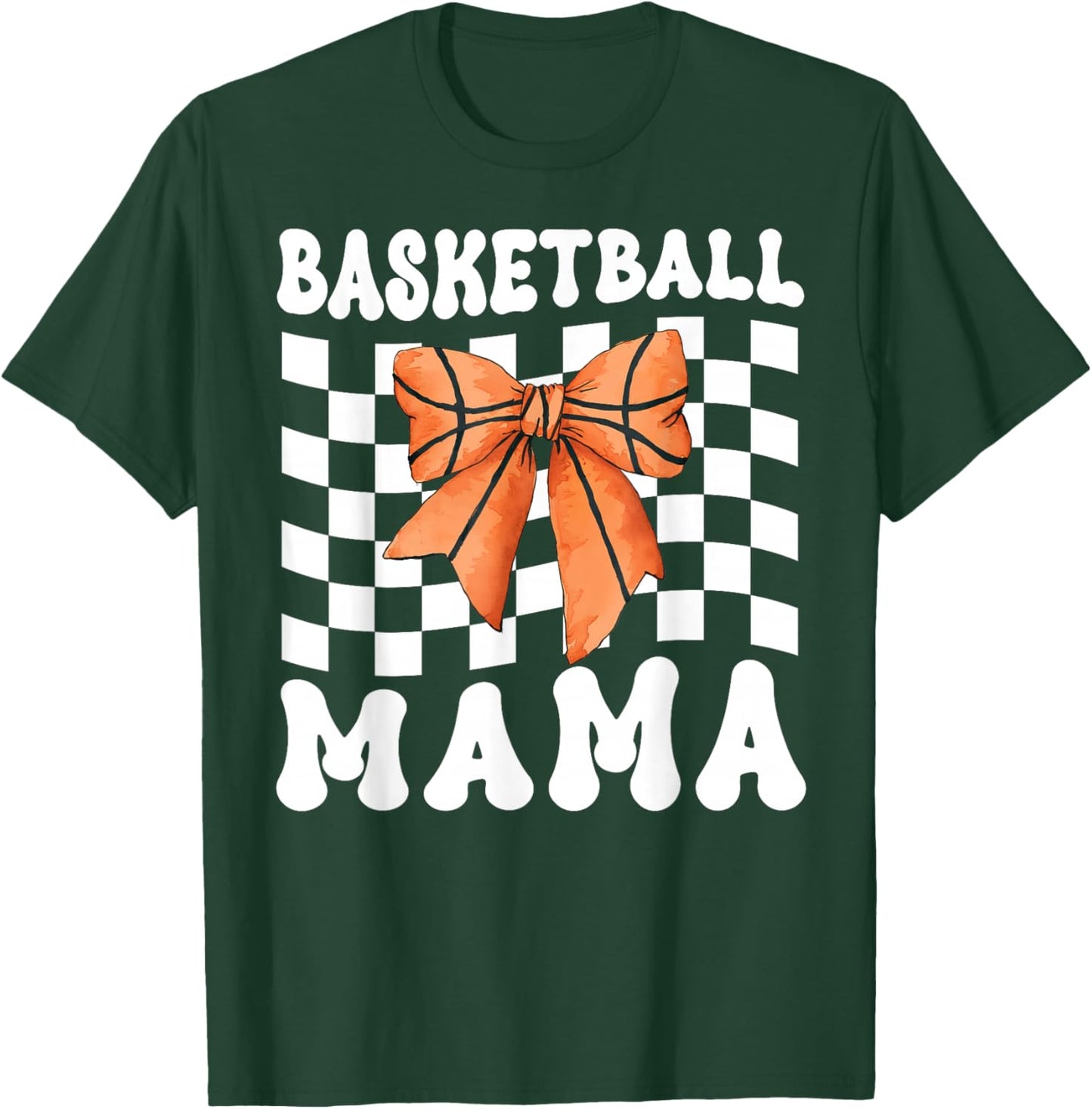 Basketball Mama Coquette Bow Game Day Funny Sports Lover Mom T-Shirt - T-Shirt | Forest