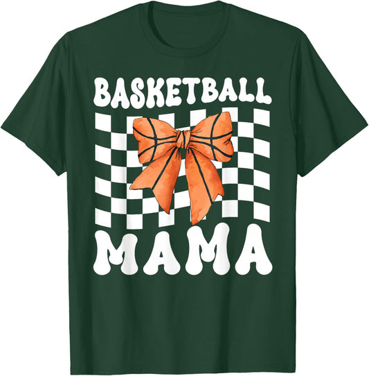Basketball Mama Coquette Bow Game Day Funny Sports Lover Mom T-Shirt - T-Shirt | Forest