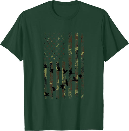 Duck Hunting Camouflage Flag Hunter American Flag Hunting T-Shirt - T-Shirt | Forest