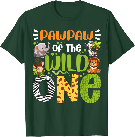 Pawpaw Of The Wild One Kids Safari Zoo Birthday Family T-Shirt - T-Shirt | Forest