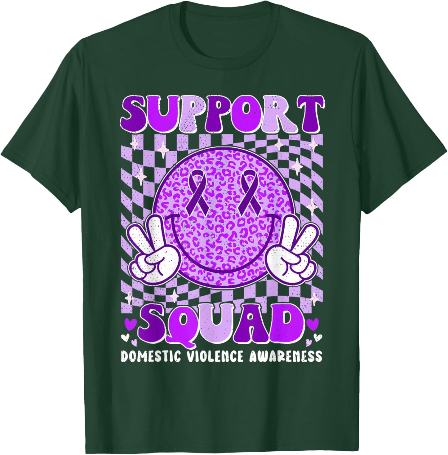 Groovy Domestic Violence Awareness Men Women Support Squad T-Shirt - T-Shirt | Forest