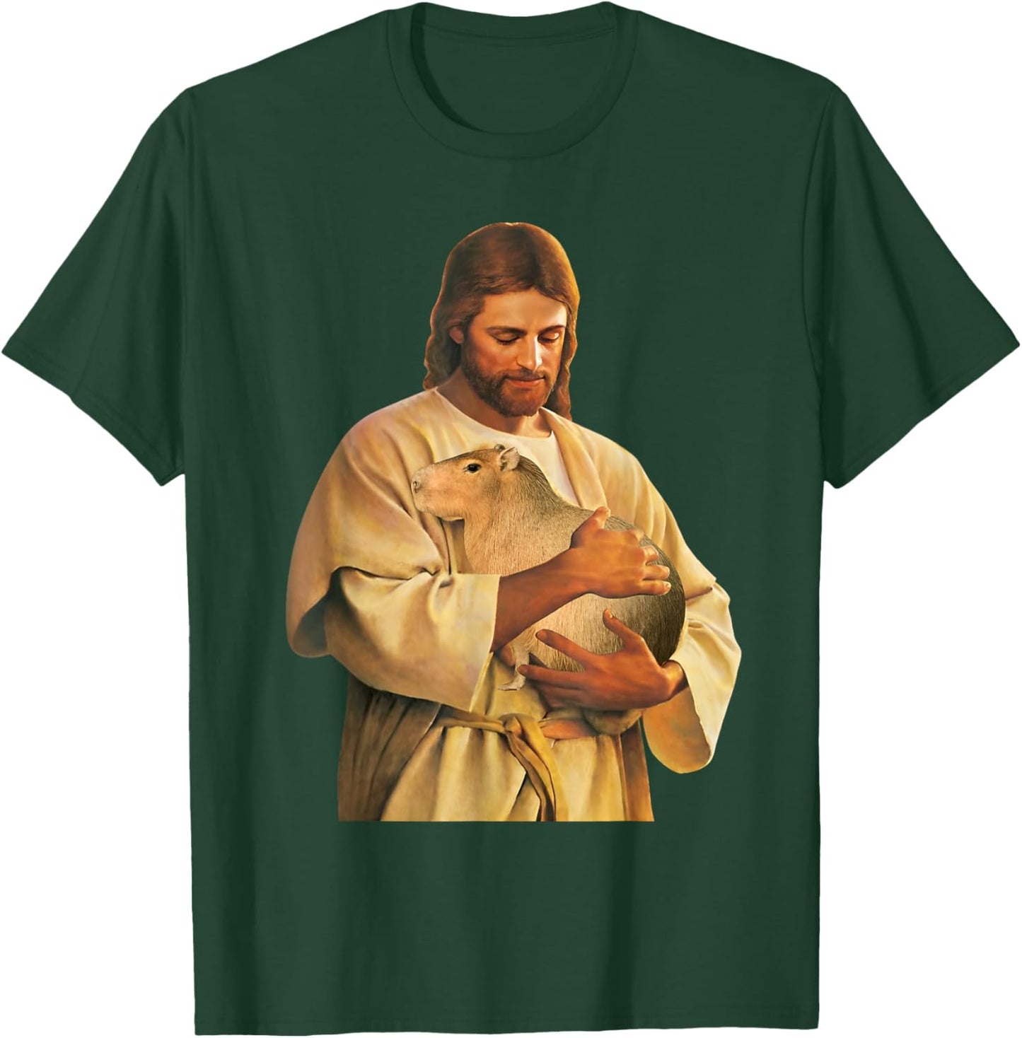 Funny Meme Capybara Lover Cute Jesus Holding Capybara Joke T-Shirt - T-Shirt | Forest