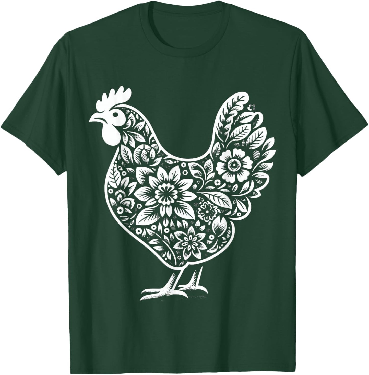 Floral Chicken Farmer Chicken Girl Flower T-Shirt - T-Shirt | Forest