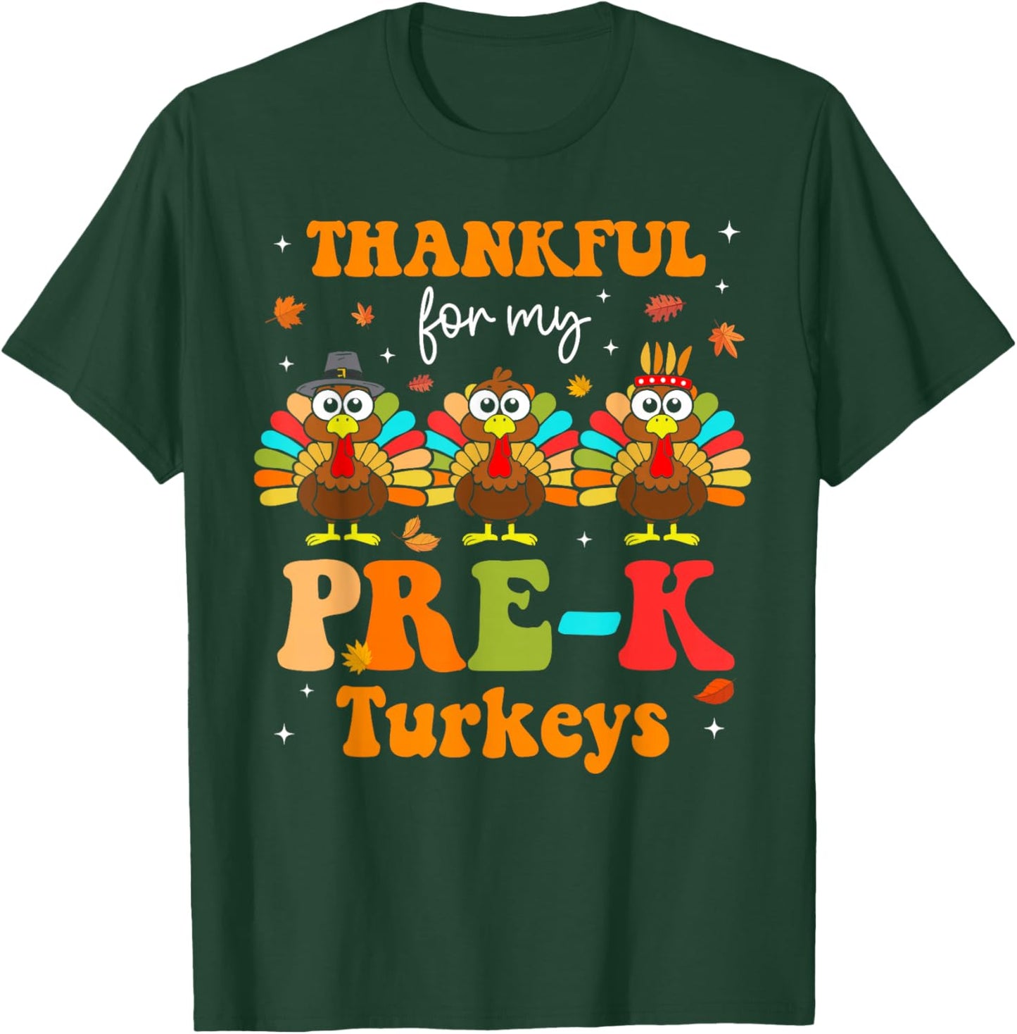 Groovy Thankful For My Pre-K Turkey Thanksgiving Teacher T-Shirt - T-Shirt | Forest