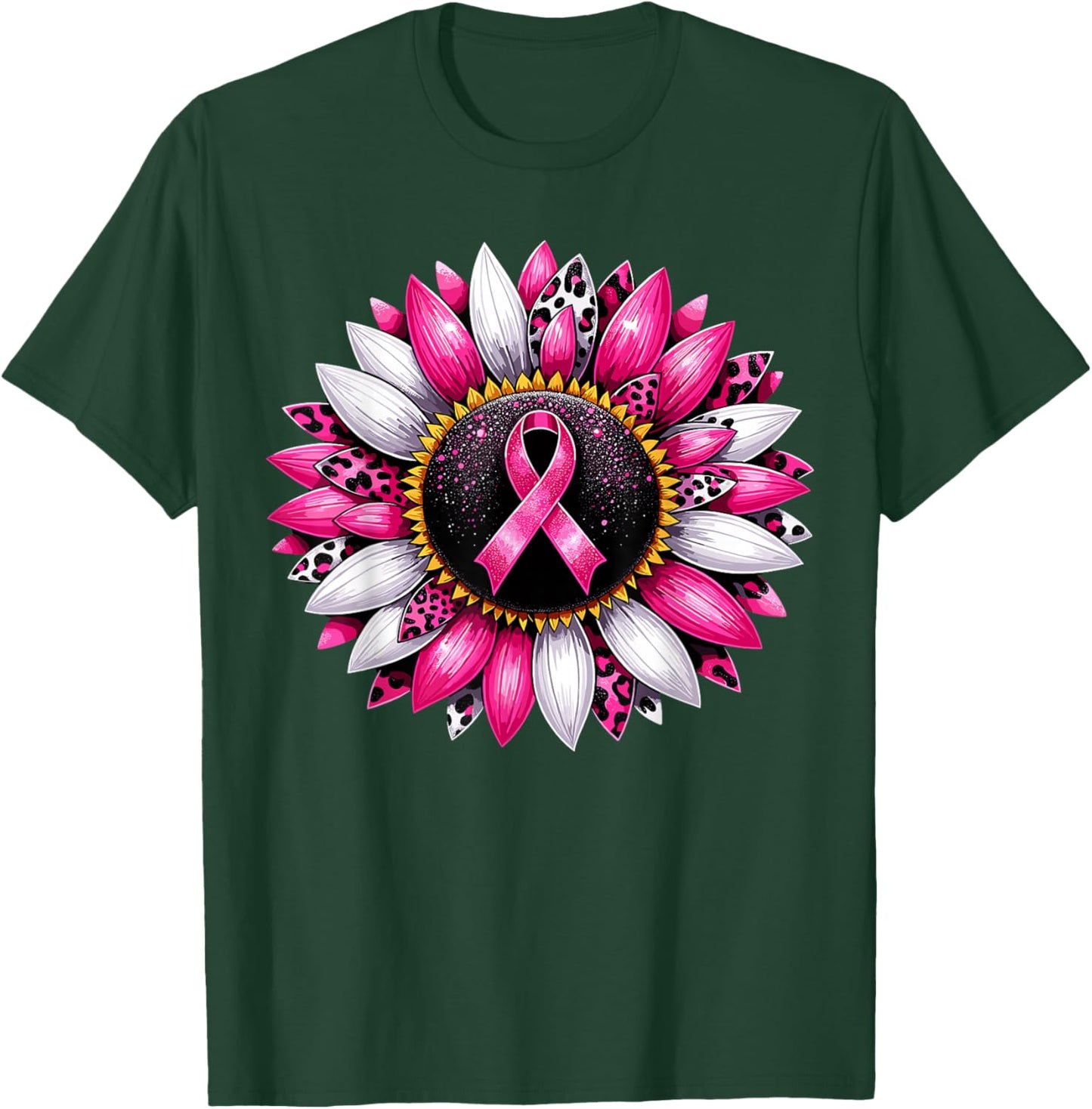 Sunflower Pink Breast Cancer Awareness Women Warrior T-Shirt - T-Shirt | Forest