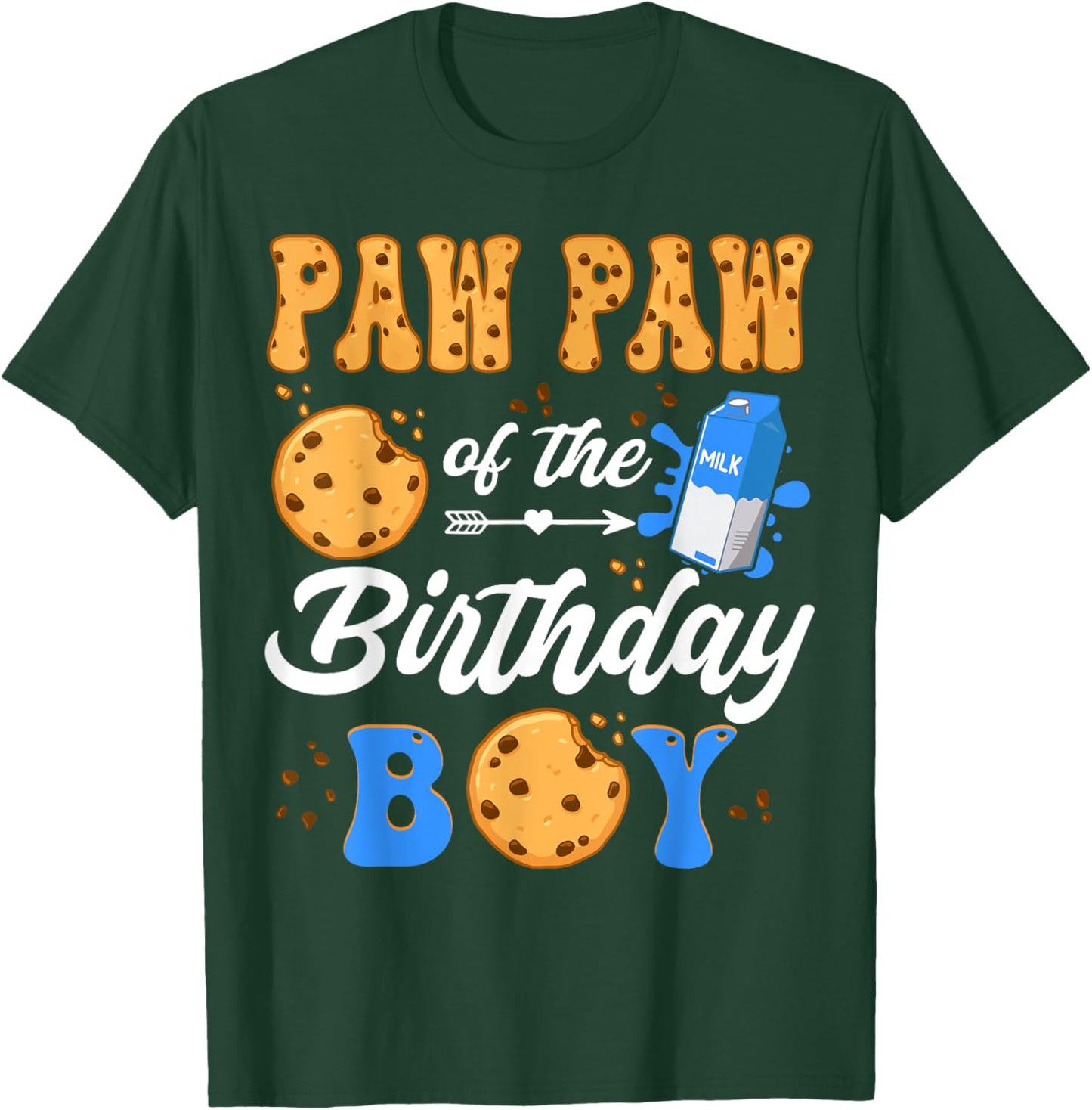 Paw Paw Of The Birthday Boy Milk And Cookies 1St Birthday T-Shirt - T-Shirt | Forest