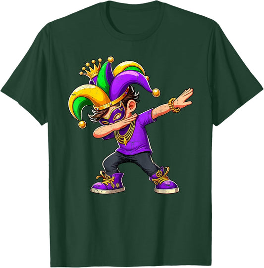 Dabbing Mardi Gras For Black Boy Outfit Jester Hat Kid T-Shirt - T-Shirt | Forest
