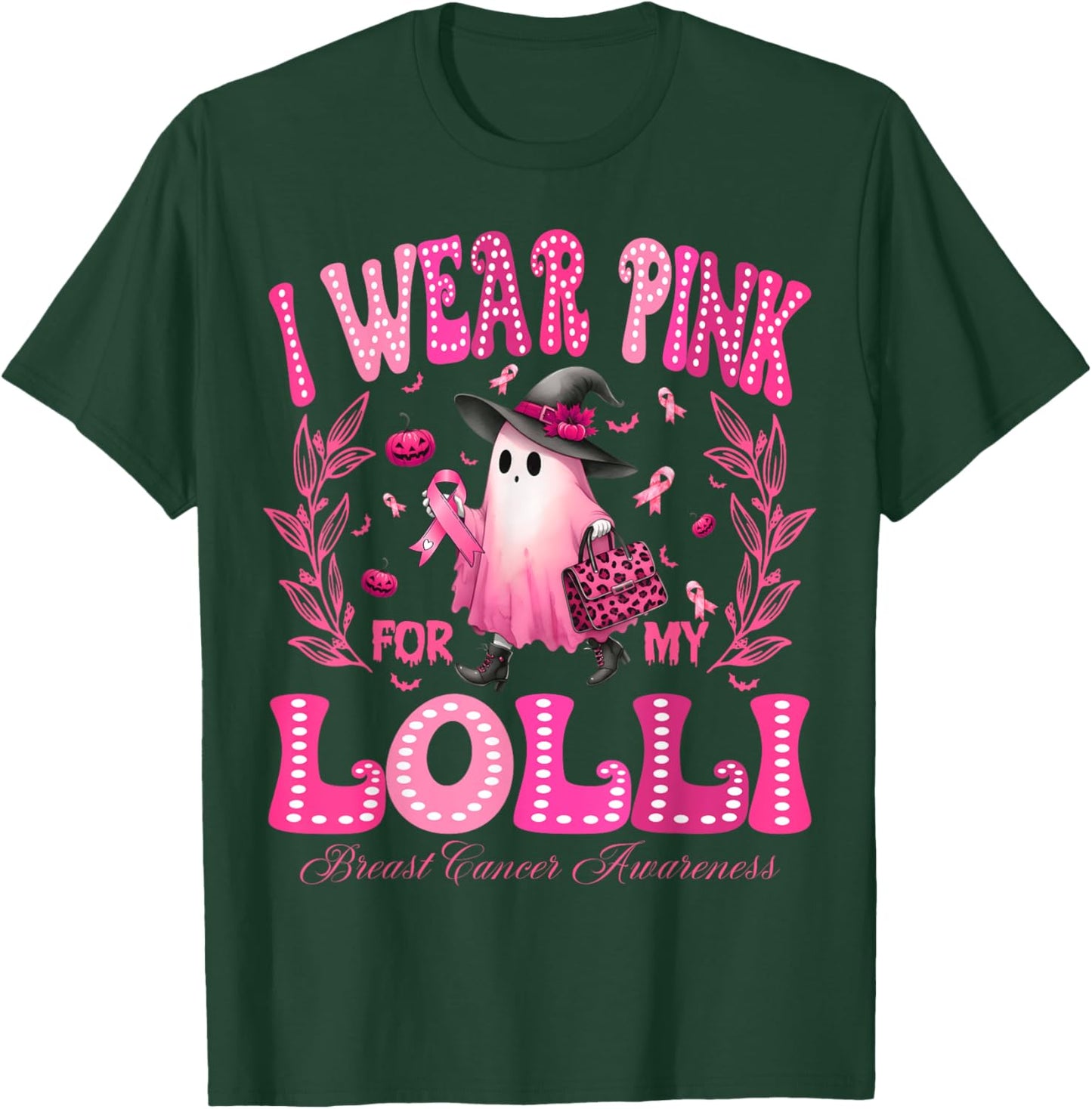 I Wear Pink For My Lolli Breast Cancer Boo Halloween T-Shirt - T-Shirt | Forest