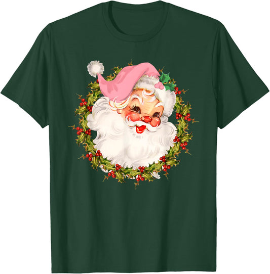 Vintage Pink Santa Claus Merry Christmas Pajamas Xmas Women T-Shirt - T-Shirt | Forest