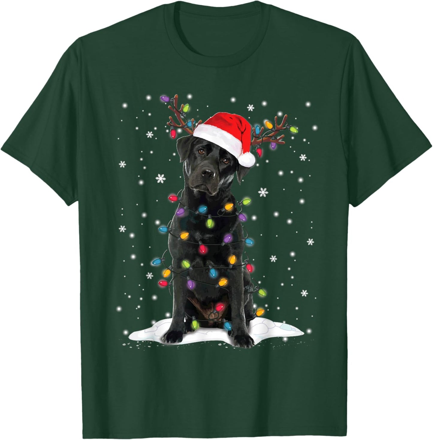 Black Lab Labrador Christmas Tree Light Pajama Dog Xmas T-Shirt - T-Shirt | Forest